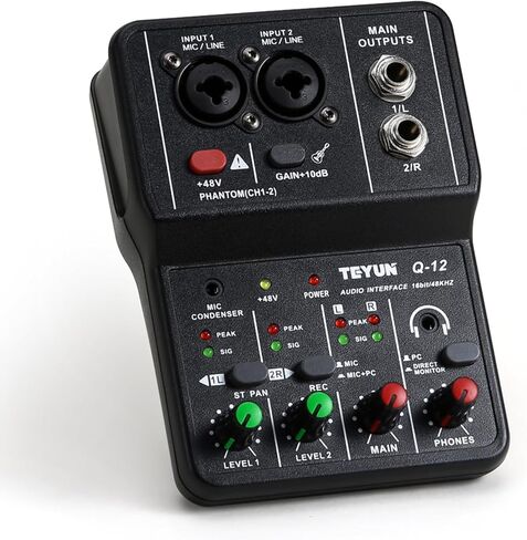 Koitmy Audio Mixer صغير قابل للشرب، لوحة صوت ستيريو مزدوجة القناة مع طاقة فانتوم XLR 48 فولت لأجهزة الهاتف PC، ألعاب الكاريوكي ستوديو البث المباشر للبودكاست in Kuwait