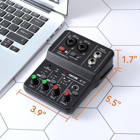 Koitmy Audio Mixer صغير قابل للشرب، لوحة صوت ستيريو مزدوجة القناة مع طاقة فانتوم XLR 48 فولت لأجهزة الهاتف PC، ألعاب الكاريوكي ستوديو البث المباشر للبودكاست in Kuwait