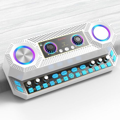 واجهة صوتية مع خلاط، خلاط صوت متدفق مع مكبر صوت 40 وات، لوحة صوت، تأثيرات صوتية، حل استوديو محمول الكل في واحد للبث المباشر وتسجيل ألعاب البودكاست كاريوكي (أبيض) in Kuwait