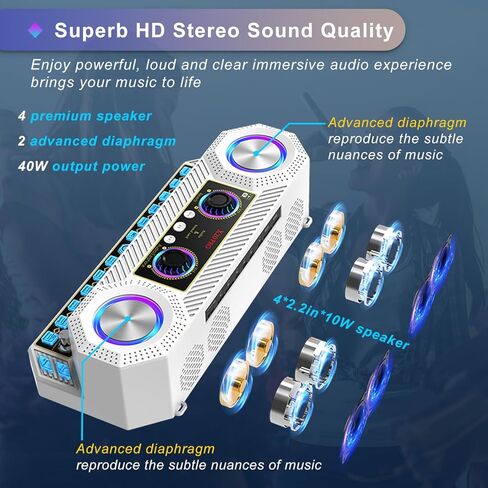 واجهة صوتية مع خلاط، خلاط صوت متدفق مع مكبر صوت 40 وات، لوحة صوت، تأثيرات صوتية، حل استوديو محمول الكل في واحد للبث المباشر وتسجيل ألعاب البودكاست كاريوكي (أبيض) in Kuwait