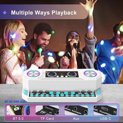 واجهة صوتية مع خلاط، خلاط صوت متدفق مع مكبر صوت 40 وات، لوحة صوت، تأثيرات صوتية، حل استوديو محمول الكل في واحد للبث المباشر وتسجيل ألعاب البودكاست كاريوكي (أبيض) in Kuwait