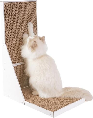 Kidding Pets L Shape Cat Scratch Pad with Box for Large Medium Small Indoor Cats, 23.6 inch Easy Clean Recyclable Cardboard Cat Scratching Pad for Resting, Claw Grinding and Playing (White) in Saudi Arabia