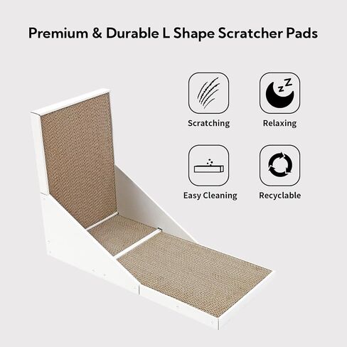 Kidding Pets L Shape Cat Scratch Pad with Box for Large Medium Small Indoor Cats, 23.6 inch Easy Clean Recyclable Cardboard Cat Scratching Pad for Resting, Claw Grinding and Playing (White) in Saudi Arabia