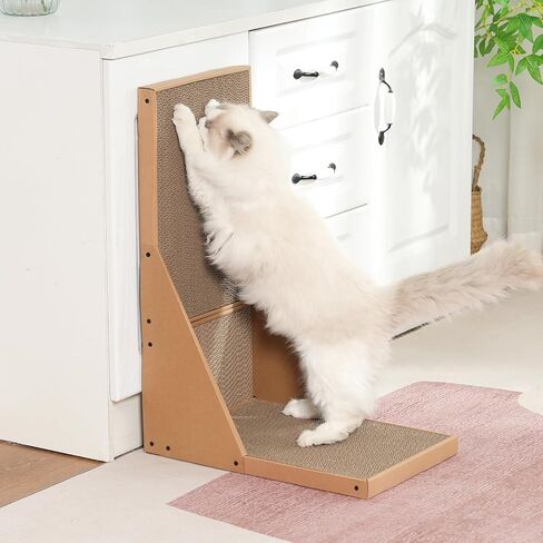 Kidding Pets L Shape Cat Scratch Pad with Box for Large Medium Small Indoor Cats, 23.6 inch Easy Clean Recyclable Cardboard Cat Scratching Pad for Resting, Claw Grinding and Playing (White) in Saudi Arabia