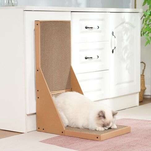 Kidding Pets L Shape Cat Scratch Pad with Box for Large Medium Small Indoor Cats, 23.6 inch Easy Clean Recyclable Cardboard Cat Scratching Pad for Resting, Claw Grinding and Playing (White) in Saudi Arabia