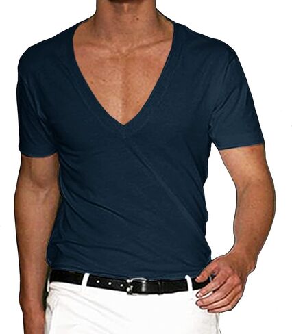تي شيرت رجالي مثير بياقة V عميقة وأكمام قصيرة تي شيرت مناسب تي شيرت منخفض القطع Vneck تي شيرت علوي in Kuwait
