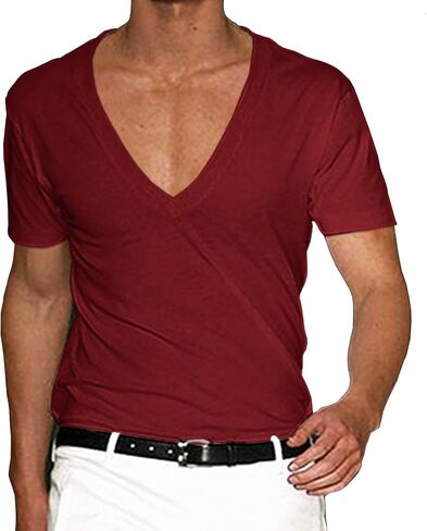 تي شيرت رجالي مثير بياقة V عميقة وأكمام قصيرة تي شيرت مناسب تي شيرت منخفض القطع Vneck تي شيرت علوي in Kuwait