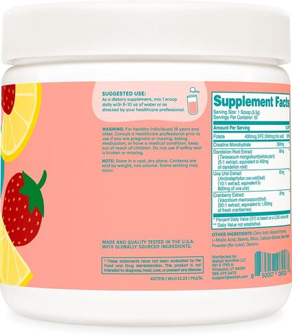 Wellah Pump-It-Up Creatine (50 حصة، عصير الليمون بالفراولة) - كرياتين مونوهيدرات مع الهندباء، وأوفا أورسي، ومستخلص التوت البري in Kuwait