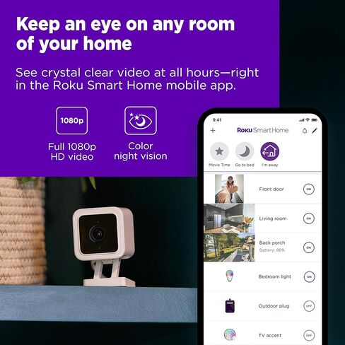 كاميرا Roku الداخلية لأمن المنزل، عبوتان - كاميرا أمان سلكية مع رؤية ليلية ملونة بدقة 1080 بكسل عالية الدقة، تعمل مع Alexa وGoogle، كشف الحركة والصوت، صفارة إنذار مدمجة، يتضمن اشتراك لمدة 90 يومًا in Kuwait