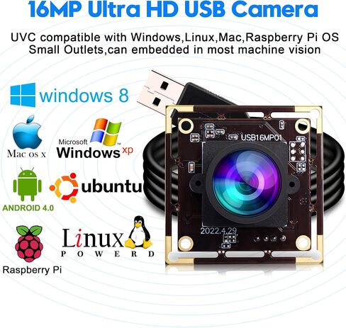 ELP 16MP Wide Angle USB Camera Module with 170degree Fisheye Lens for Raspberry Pi, Computer 4K Mini UVC USB2.0 Video Webcam Board Industrial PC Lightburn IMX298 Laptop, ELP-USB16MP01-L170 in Kuwait