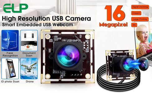 ELP 16MP Wide Angle USB Camera Module with 170degree Fisheye Lens for Raspberry Pi, Computer 4K Mini UVC USB2.0 Video Webcam Board Industrial PC Lightburn IMX298 Laptop, ELP-USB16MP01-L170 in Kuwait