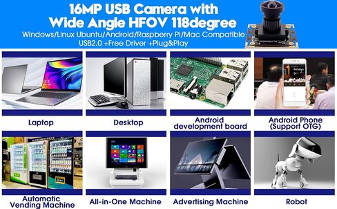 ELP 16MP Wide Angle USB Camera Module with 170degree Fisheye Lens for Raspberry Pi, Computer 4K Mini UVC USB2.0 Video Webcam Board Industrial PC Lightburn IMX298 Laptop, ELP-USB16MP01-L170 in Kuwait