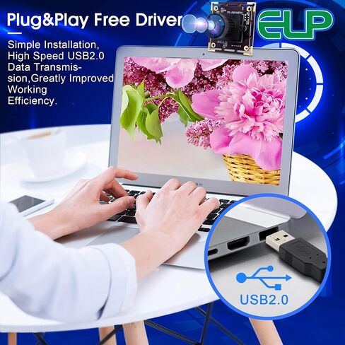 ELP 16MP Wide Angle USB Camera Module for Raspberry Pi and Computer 4K Mini UVC USB2.0 Video Webcam Board with 118degree No Distortion Lens IMX298 Industrial PC Lightburn Camera for Laptop,Jetson Nano in Saudi Arabia