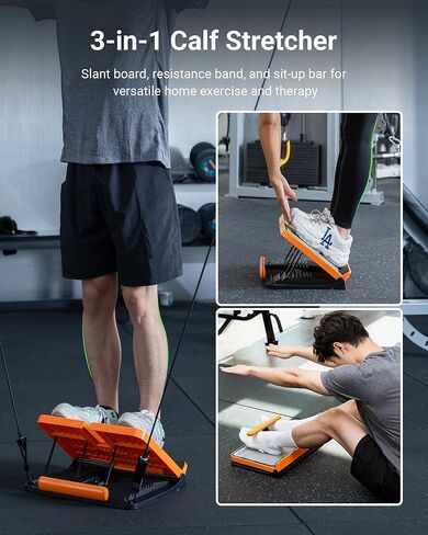 XCOOL لوح مائل متعدد الوظائف 3 في 1 مع شريط مقاومة وقضيب للجلوس، ممتد عريض للساق لتمدد الكاحل والقدم، لوح توازن قابل للتعديل بـ 9 مستويات للعلاج الطبيعي والتمارين المنزلية in Kuwait