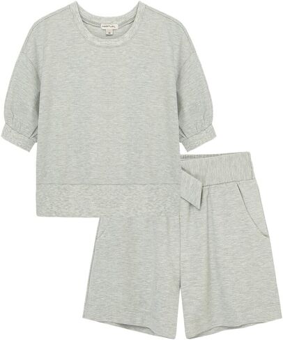 HABITUAL girl Girl's Ponte Top & Shorts Set (Big Kids) Grey Heather 10 (Big Kids) in Saudi Arabia
