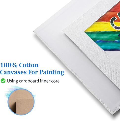 20 حزمة من لوحات القماش مقاس 8 × 10 بوصة للرسم، لوحات قماشية فارغة للرسم، ثلاثية معدة للدهانات الزيتية والأكريليك، لوحات قماش قطنية 100% للدهانات المائية الزيتية الأكريليكية، سمك 3 مم in Kuwait