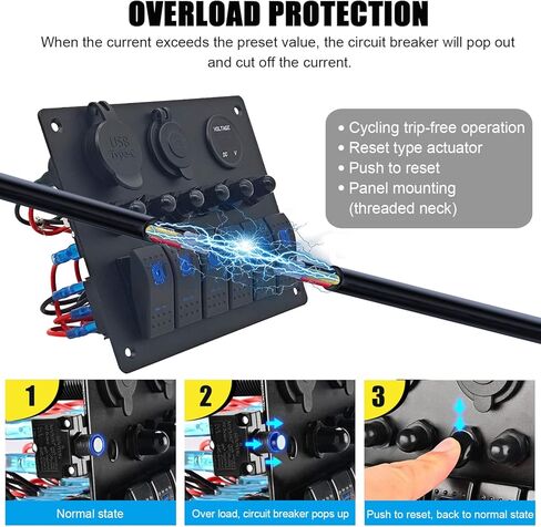 Ambuker 6 Gang Rocker Switch Panel مع QC3.0 USB & PD 18W Type-C شاحن سيارة USB مزدوج أزرق LED رقمي الفولتميتر مقبس ولاعة السجائر وواقي التحميل الزائد مناسب لسيارة شاحنة RV in Kuwait
