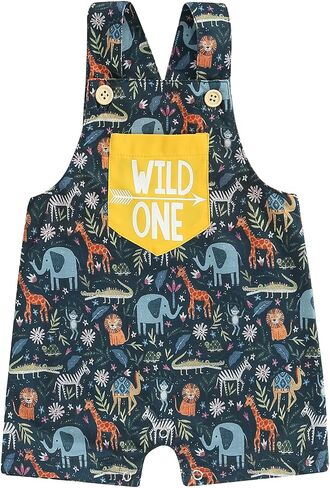 Oncebabetimuly Baby Boy First Birthday Outfit Wild One Birthday Overall Jungle Safari Zoo Romper Jumpsuit Cake Smash Outfit in Saudi Arabia