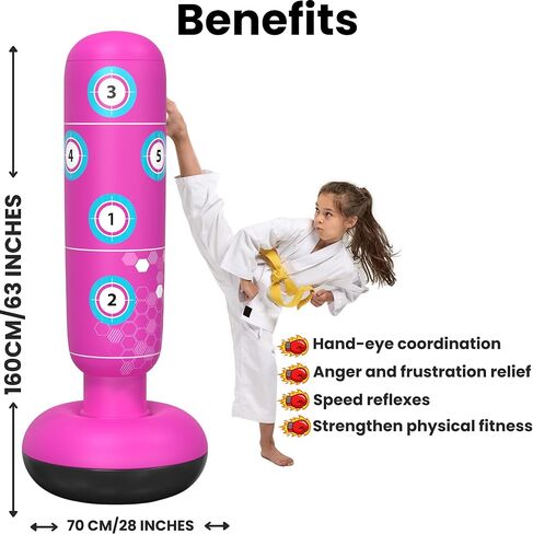 كيس ملاكمة قابل للنفخ للأطفال مع قفازات - 66 بوصة دمية ملاكمة للأعمار من 5 إلى 12 عامًا - هدايا رياضية للأولاد - ألعاب رائعة للأطفال - مجموعة ملاكمة لممارسة الكاراتيه، التايكوندو، فنون القتال المختلطة in Kuwait