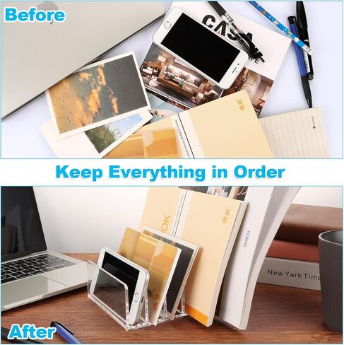 ABuff 4 Pack Acrylic Mail Organizer Countertop Business Card Cash Stuffing Trays, 5 Slot File Organizer for Desk, Clear Envelope Holder Acrylic Desk Organizer for Home Office, Clear in Saudi Arabia