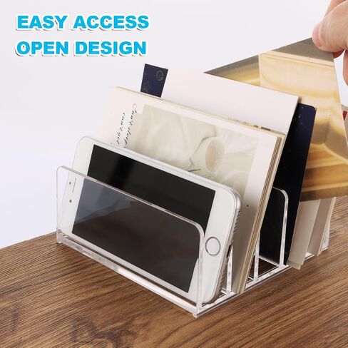 ABuff 4 Pack Acrylic Mail Organizer Countertop Business Card Cash Stuffing Trays, 5 Slot File Organizer for Desk, Clear Envelope Holder Acrylic Desk Organizer for Home Office, Clear in Saudi Arabia
