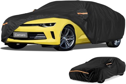 Car Cover Waterproof All Weather Custom Fit for Chevy Camaro 2010-2024, Heavy Duty Outdoor Full Exterior Cover for Automobiles, Sun Rain UV Dust Snow Protection with Door Zipper-Black in Saudi Arabia