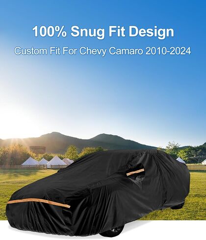Car Cover Waterproof All Weather Custom Fit for Chevy Camaro 2010-2024, Heavy Duty Outdoor Full Exterior Cover for Automobiles, Sun Rain UV Dust Snow Protection with Door Zipper-Black in Saudi Arabia