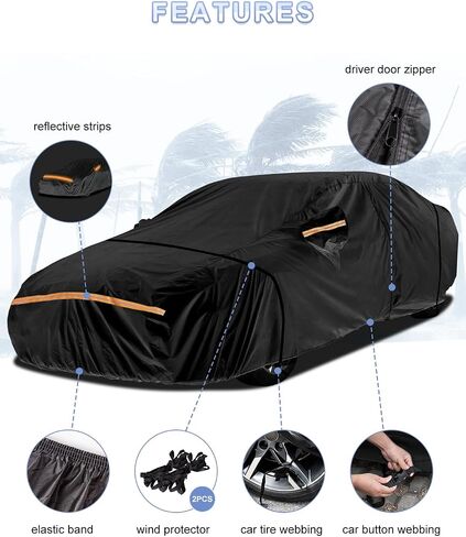 Car Cover Waterproof All Weather Custom Fit for Chevy Camaro 2010-2024, Heavy Duty Outdoor Full Exterior Cover for Automobiles, Sun Rain UV Dust Snow Protection with Door Zipper-Black in Saudi Arabia