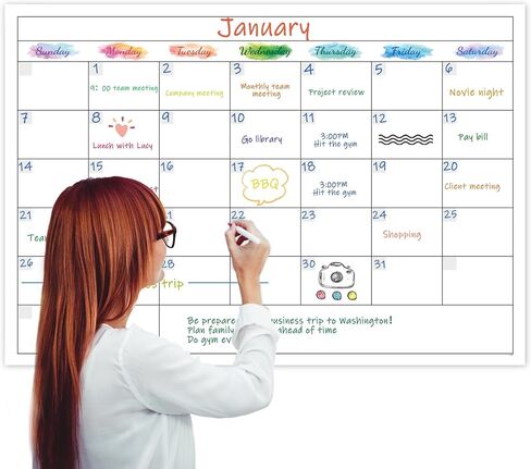 Large Dry Erase Calendar - Undated 1 Month Calendar, Calendar for Wall with Round Stickers, Erasable White Board Calendar, 40" x 27" for Office in Saudi Arabia