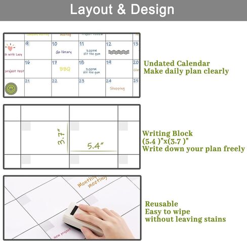 Large Dry Erase Calendar - Undated 1 Month Calendar, Calendar for Wall with Round Stickers, Erasable White Board Calendar, 40" x 27" for Office in Saudi Arabia