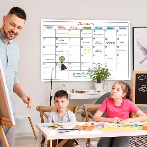 Large Dry Erase Calendar - Undated 1 Month Calendar, Calendar for Wall with Round Stickers, Erasable White Board Calendar, 40" x 27" for Office in Saudi Arabia