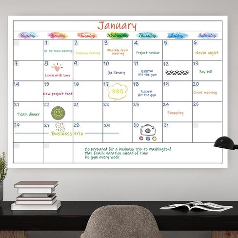 Large Dry Erase Calendar - Undated 1 Month Calendar, Calendar for Wall with Round Stickers, Erasable White Board Calendar, 40" x 27" for Office in Saudi Arabia