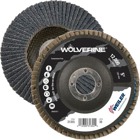 Weiler 51209 Tiger X Flap Disc, Ceramic and Zirconia Alumina, Angled, Phenolic Backing, 40 Grit, 5", 7/8" Arbor Hole (Pack of 10) in Kuwait