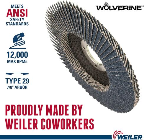 Weiler 51209 Tiger X Flap Disc, Ceramic and Zirconia Alumina, Angled, Phenolic Backing, 40 Grit, 5", 7/8" Arbor Hole (Pack of 10) in Kuwait