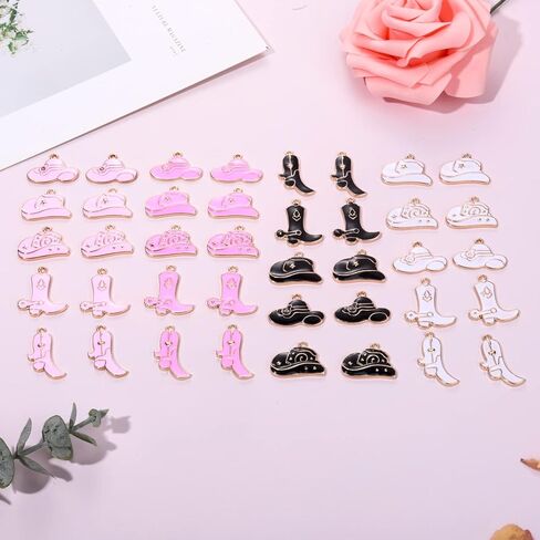 NVENF 36PCS Cowboy Boot Charms for Jewelry Making, Enamel Western Cowgirl Boot Hat Pendant Charms for Necklace Bracelet Earring Making DIY Crafts in Saudi Arabia