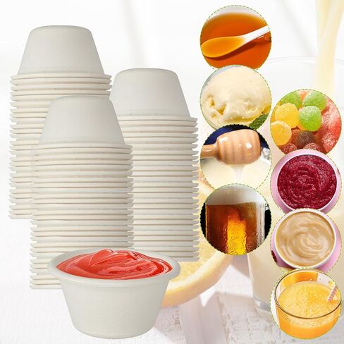 HNBun 500pcs 2oz Disposable Bagasse Fiber Souffle Cups, Natural Compostable Portion Cups Mini Food Sample Cups Tasting Cups for Condiment,Food Tasting,Medicine, White in Saudi Arabia