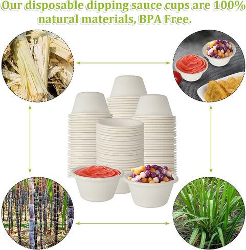 HNBun 500pcs 2oz Disposable Bagasse Fiber Souffle Cups, Natural Compostable Portion Cups Mini Food Sample Cups Tasting Cups for Condiment,Food Tasting,Medicine, White in Saudi Arabia