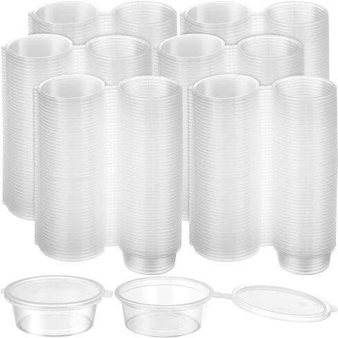 Didaey 300 Pcs 2 oz Plastic Dressing Containers Clear Portion Cups Small Condiment Containers with Lids Hinged Airtight Souffle Cups Disposable Sauce Cups with Lids for Food, Salad Storage in Saudi Arabia