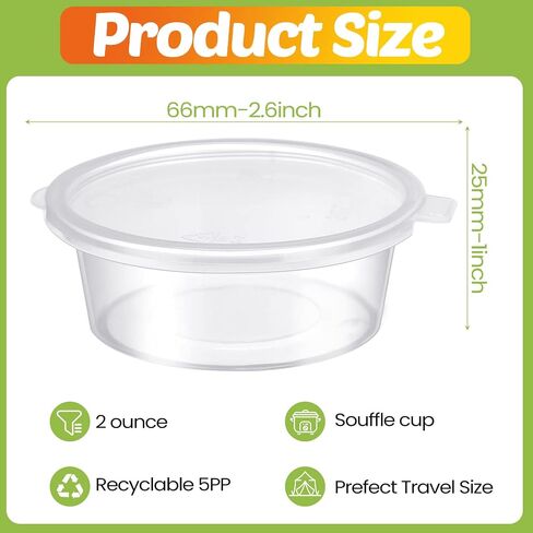 Didaey 300 Pcs 2 oz Plastic Dressing Containers Clear Portion Cups Small Condiment Containers with Lids Hinged Airtight Souffle Cups Disposable Sauce Cups with Lids for Food, Salad Storage in Saudi Arabia
