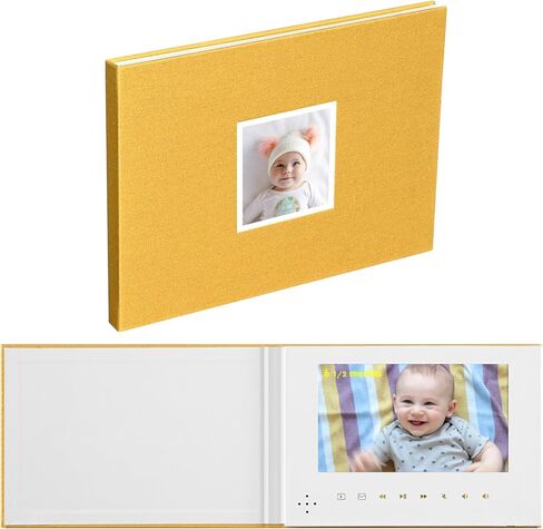 دفتر بطاقات تهنئة بالفيديو - ذكريات متحركة مع شاشة مقاس 7 بوصات، وذاكرة سعة 4 جيجابايت وبطارية قابلة لإعادة الشحن (ذهبي) in Kuwait