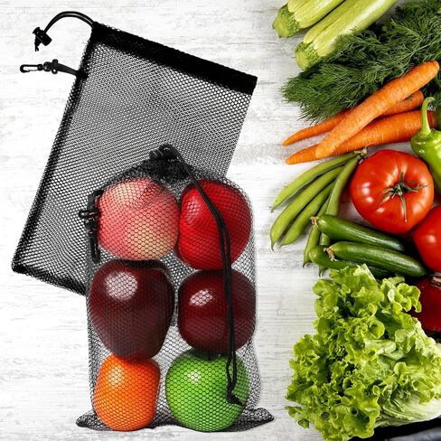 Anjmd 10 عبوات صغيرة من أكياس الرباط الشبكية مع مشابك مقاس 8 × 12 بوصة أكياس شبكية من النايلون الأسود مع رباط من النايلون لتخزين أكياس شبكية مع مشابك وحقائب شبكية صغيرة وحقائب شبكية للسفر المنزلي in Kuwait