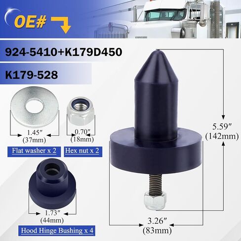 924-5410 دبابيس غطاء محرك السيارة دعامة بولي هود جلبة عدة لـ Kenworth T2000، T400، T440، T450، T470، T600، T660، T800، W900 يستبدل # K179-528 K179D450 K066-218 in Saudi Arabia