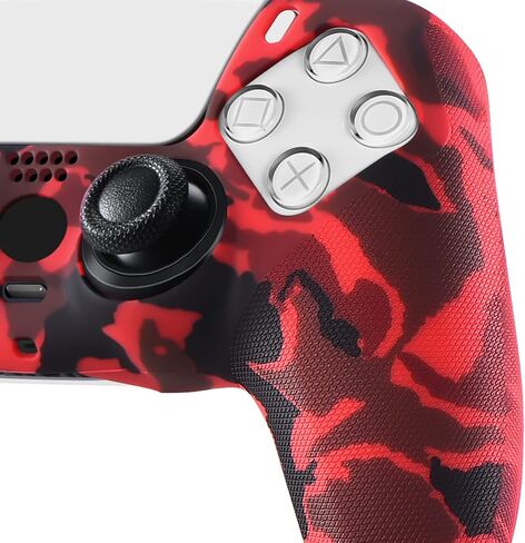 9CDeer قطعتان من ملحقات ps5 المطبوعة الملمس غطاء حماية جلدي أحمر وأزرق مع مقابض إبهام احترافية × 8 in Kuwait