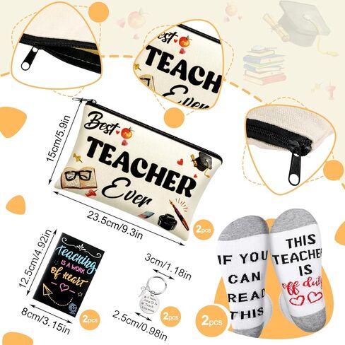 Jiuguva 24 Pcs Teacher Appreciation Gifts Bulk Teacher Makeup Bag for Women Funny Teacher Keychain Inspirational Notebook If You Can Read This Socks Thank You Gifts Teacher's Day in Saudi Arabia