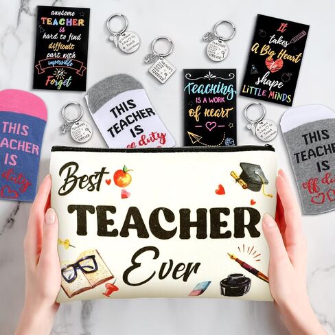 Jiuguva 24 Pcs Teacher Appreciation Gifts Bulk Teacher Makeup Bag for Women Funny Teacher Keychain Inspirational Notebook If You Can Read This Socks Thank You Gifts Teacher's Day in Saudi Arabia
