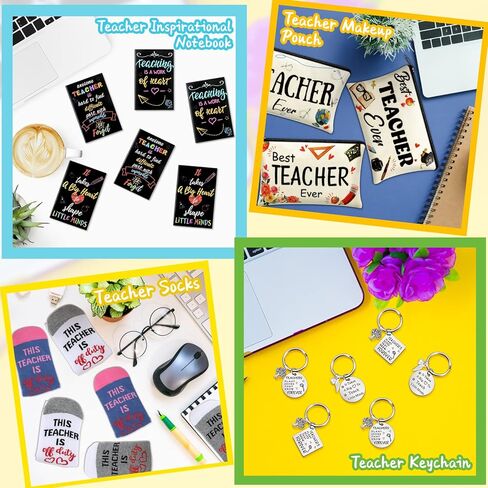 Jiuguva 24 Pcs Teacher Appreciation Gifts Bulk Teacher Makeup Bag for Women Funny Teacher Keychain Inspirational Notebook If You Can Read This Socks Thank You Gifts Teacher's Day in Saudi Arabia