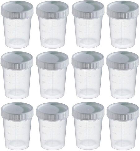 Comfort Axis Specimen Cup, 120 Cubic Centimeters, Pack of 12, Grey Lid Clear Bottle in Saudi Arabia