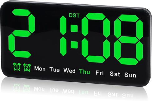 Triangle Plum Large Digital Wall Clock,9.5 Inch,Led Alarm Clock with Big Digits,DST,Dual Alarm,3-Level Brightness for Living Room Bedrooms Classroom Decor-Green in Saudi Arabia