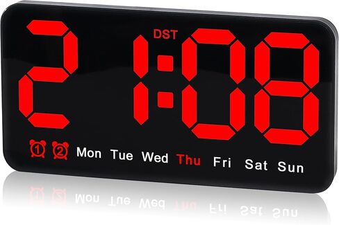 Triangle Plum Large Digital Wall Clock,9.5 Inch,Led Alarm Clock with Big Digits,DST,Dual Alarm,3-Level Brightness for Living Room Bedrooms Classroom Decor-Green in Saudi Arabia