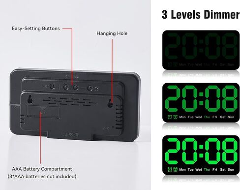 Triangle Plum Large Digital Wall Clock,9.5 Inch,Led Alarm Clock with Big Digits,DST,Dual Alarm,3-Level Brightness for Living Room Bedrooms Classroom Decor-Green in Saudi Arabia